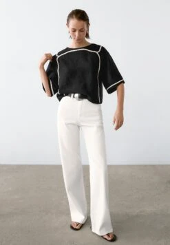 Massimo Dutti CONTRAST EMBROIDERY - Blouse - Black -Massimo Dutti Shop 6fdb9dc1f22e4e31a78b56ec80f80b45