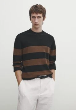 Massimo Dutti Striped Crew Neck - Jumper - Black