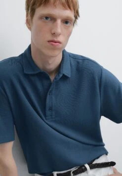 Massimo Dutti TEXTURED SHORT SLEEVE POLO NECK - Polo Shirt - Mottled Dark Blue -Massimo Dutti Shop 7024a4c64fc74847861ed0822e998f1c