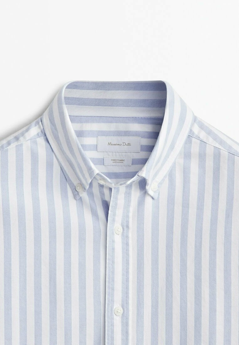 Massimo Dutti Soft Wash Regular Fit Striped Oxford - Shirt - Blue 10 Massimo Dutti Soft Wash Regular Fit Striped Oxford - Shirt - Blue - Image 8