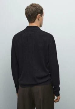 Massimo Dutti TEXTURED POLO COLLAR WITH LONG SLEEVE - Jumper - Dark Blue -Massimo Dutti Shop 709ba61dba444e5497f51290fe7f1186