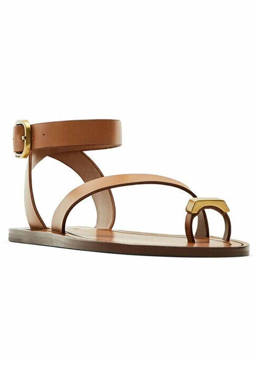 Massimo Dutti Flat Slider With Metallic Piece - T-Bar Sandals - Brown 4 Massimo Dutti Flat Slider With Metallic Piece - T-Bar Sandals - Brown - Image 2