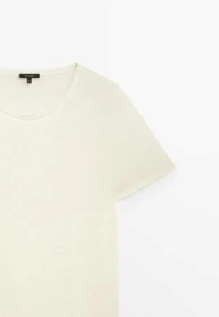 Massimo Dutti Short Sleeve- Basic T-Shirt - Beige -Massimo Dutti Shop 70b61c3bb811400eb9a7458eae572ab4
