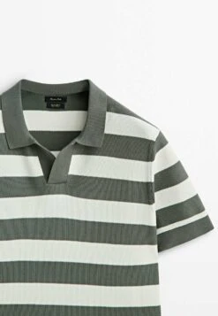 Massimo Dutti Striped Short Sleeve- Polo Shirt - Mottled Green -Massimo Dutti Shop 70c4f0999fb34510a2989c4ee512dd8f