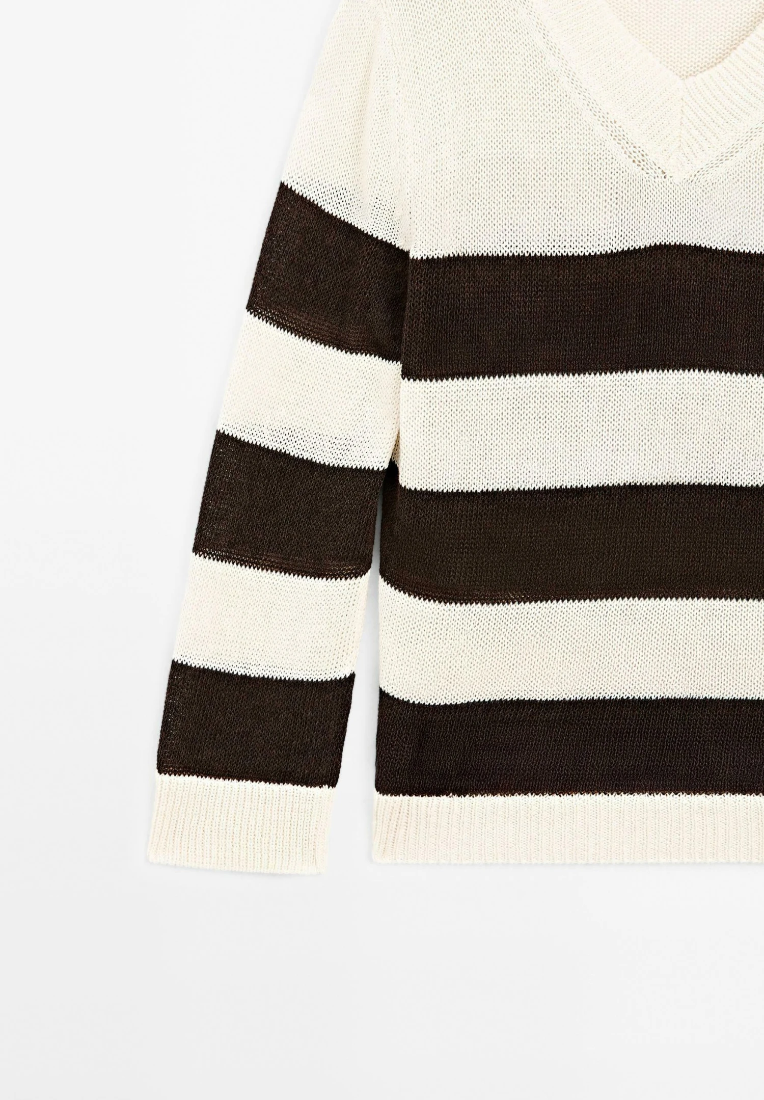 Massimo Dutti STRIPED V-NECK WITH LONG SLEEVE - Jumper - Beige 10 Massimo Dutti STRIPED V-NECK WITH LONG SLEEVE - Jumper - Beige - Image 8