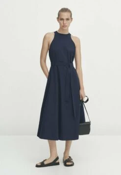Massimo Dutti Midi With Belt - Day Dress - Dark Blue