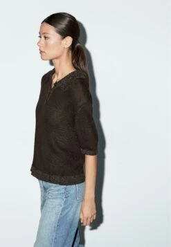 Massimo Dutti CONTRAST COLLAR WITH SHORT SLEEVES - Polo Shirt - Mottled Dark Brown -Massimo Dutti Shop 71dded8ebfaf487181d2718b6ee19958