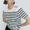 Massimo Dutti Striped With Shoulder Buttons - Print T-Shirt - White 2 Massimo Dutti Striped With Shoulder Buttons - Print T-Shirt - White -Massimo Dutti Shop 7201234fa5374270884644e265043160