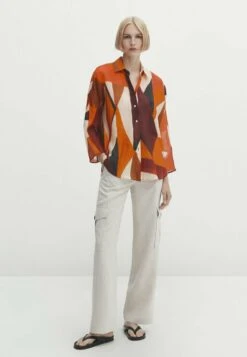 Massimo Dutti With Geometric Print - Button-Down Blouse - Orange