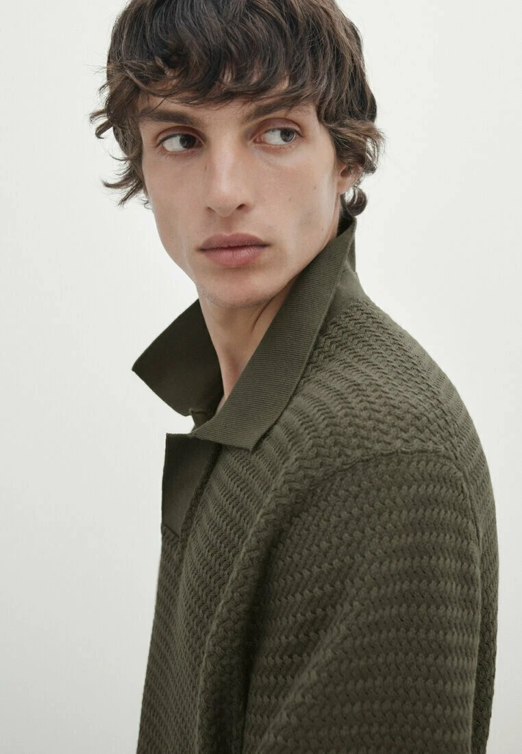 Massimo Dutti Textured Short Sleeve - Polo Shirt - Green 4 Massimo Dutti Textured Short Sleeve - Polo Shirt - Green - Image 2