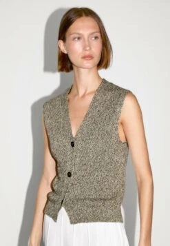 Massimo Dutti BUTTONED MOULINÉ V-NECK - Waistcoat - Green