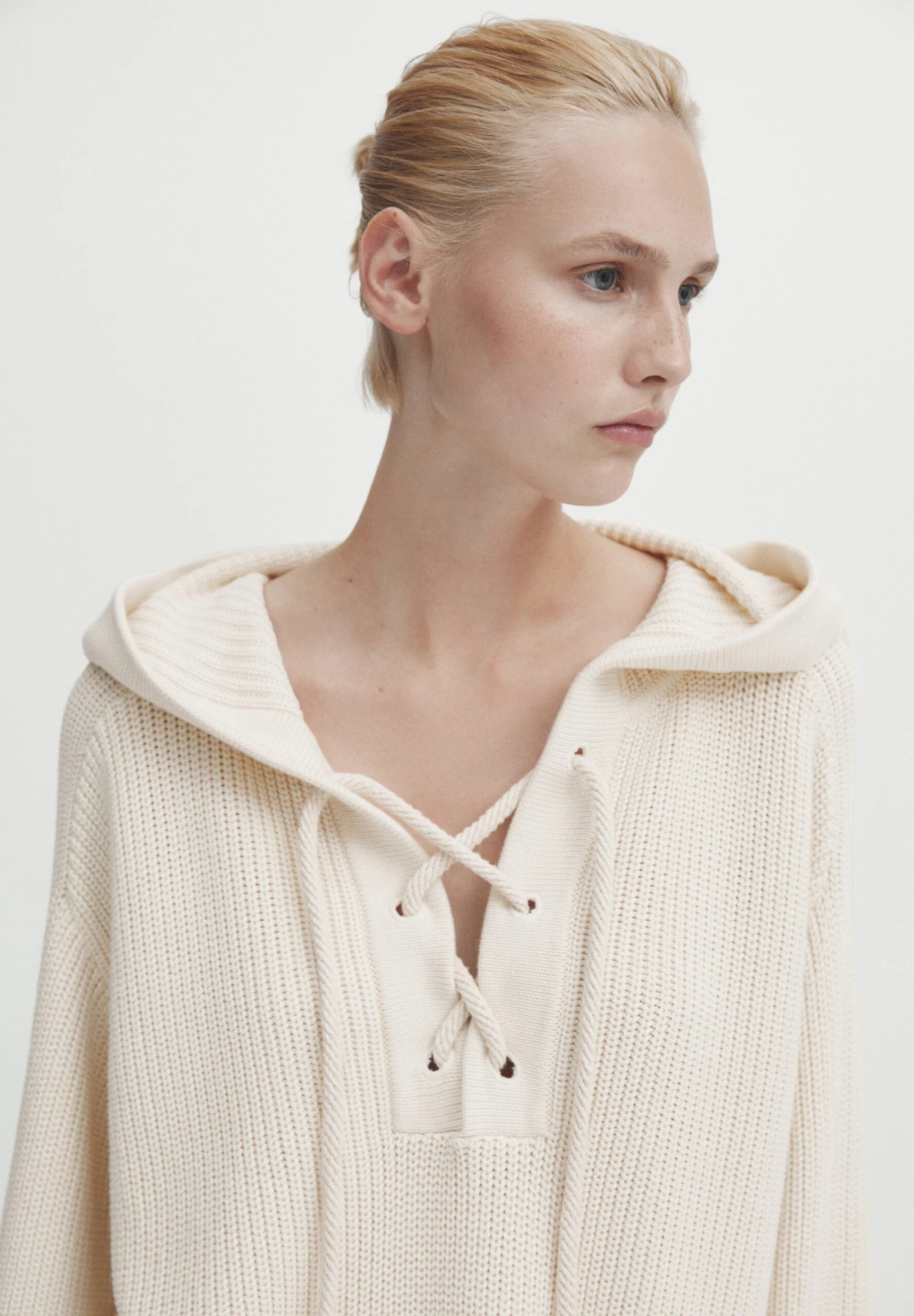 Massimo Dutti Purl With Hood And Drawstrings - Hoodie - Beige 6 Massimo Dutti Purl With Hood And Drawstrings - Hoodie - Beige - Image 4