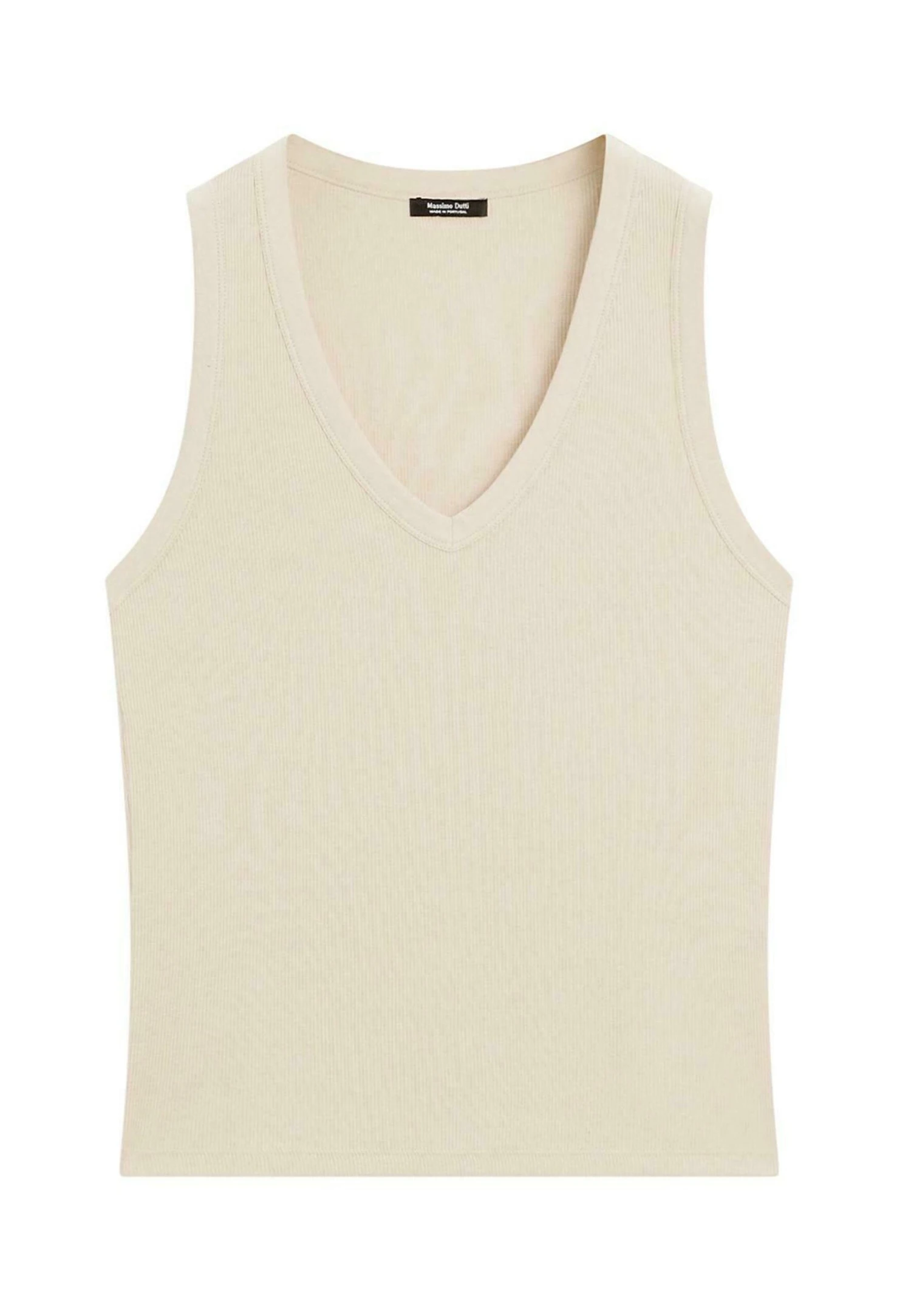 Massimo Dutti RIBBED V-NECK WITH THICK STRAPS - Basic T-shirt - White 10 Massimo Dutti RIBBED V-NECK WITH THICK STRAPS - Basic T-shirt - White - Image 8