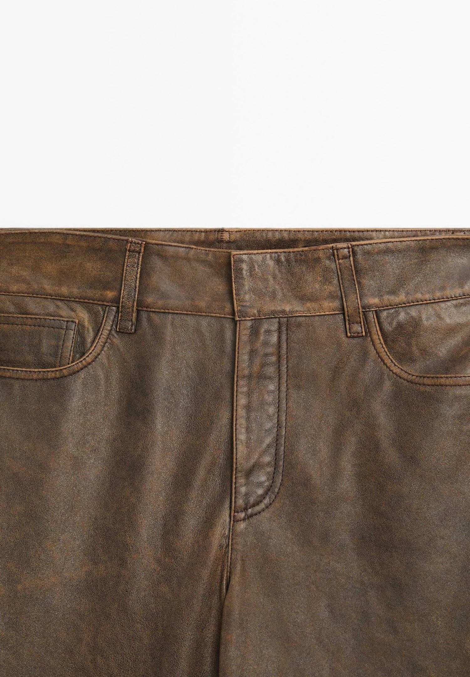Massimo Dutti DISTRESSED NAPPA FINISH WITH WORN EFFECT - Leather Trousers - Dark Brown 10 Massimo Dutti DISTRESSED NAPPA FINISH WITH WORN EFFECT - Leather Trousers - Dark Brown - Image 8