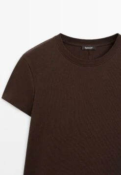 Massimo Dutti HEAVY WEIGHT WITH SEAM DETAIL - Basic T-shirt - Dark Brown -Massimo Dutti Shop 73ec4b51d3104c7180eb51ee94cfed8d