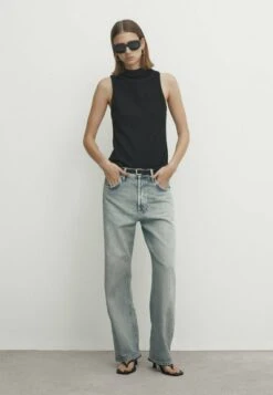 Massimo Dutti Textured Mock Turtleneck - Top - Black