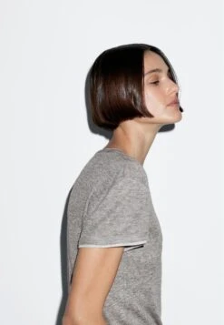 Massimo Dutti SHORT SLEEVE WITH DOUBLE TRIM - Basic T-shirt - Grey -Massimo Dutti Shop 748447d904114efb94832f5f48974961