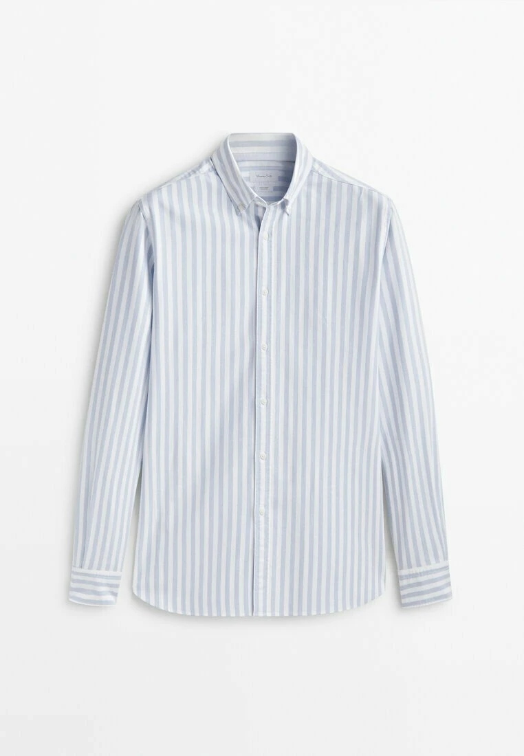 Massimo Dutti Soft Wash Regular Fit Striped Oxford - Shirt - Blue 12 Massimo Dutti Soft Wash Regular Fit Striped Oxford - Shirt - Blue - Image 10