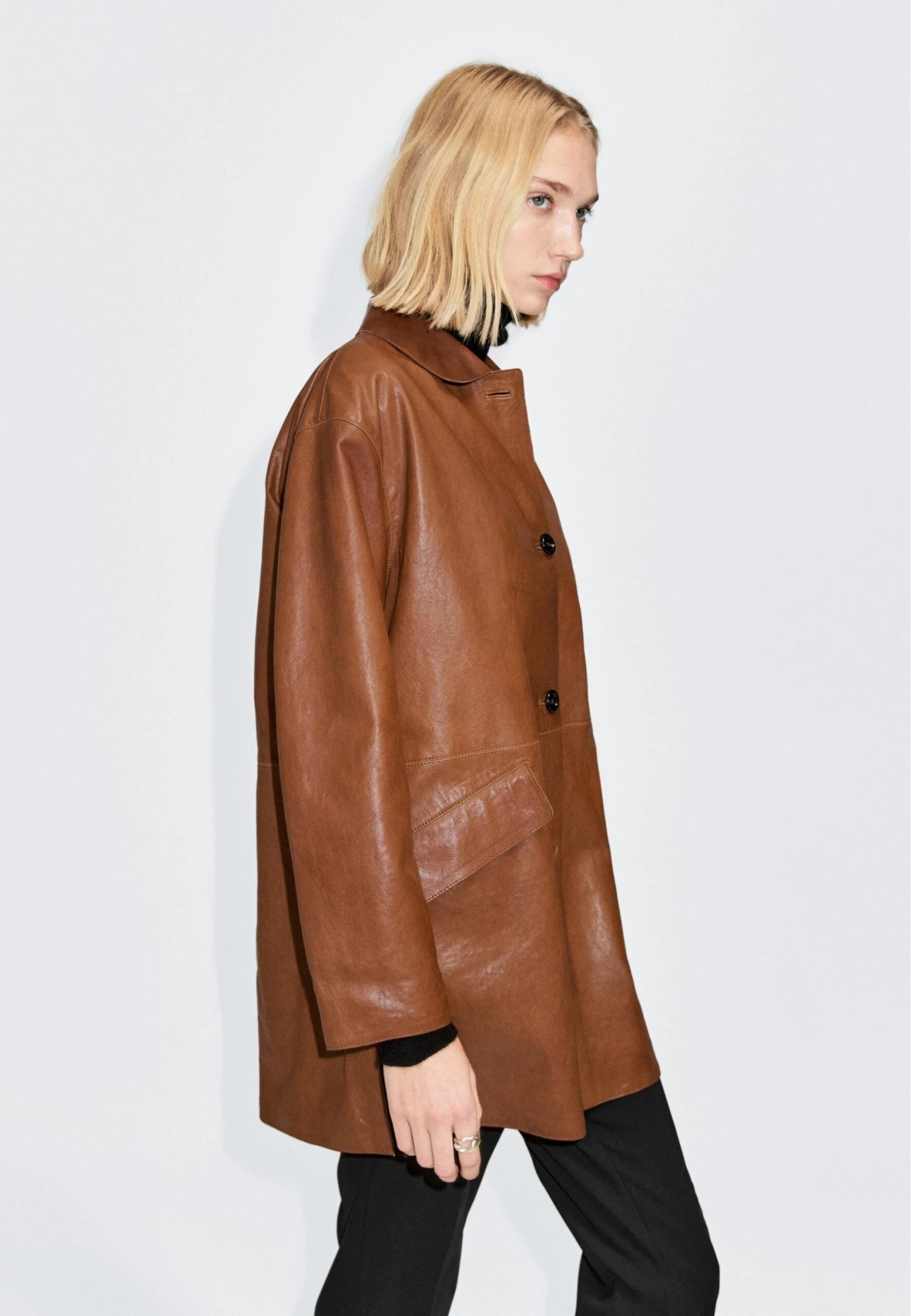 Massimo Dutti LONG - Leather Jacket - Brown 6 Massimo Dutti LONG - Leather Jacket - Brown - Image 4