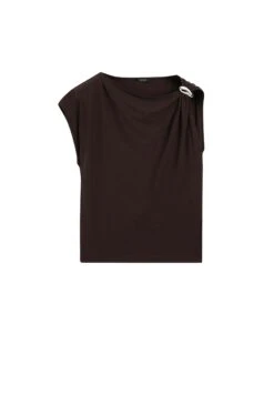 Massimo Dutti DRAPED NECKLINE WITH BROOCH DETAIL - Print T-shirt - Brown -Massimo Dutti Shop 750314832e0c4c18a882b209ebeff940