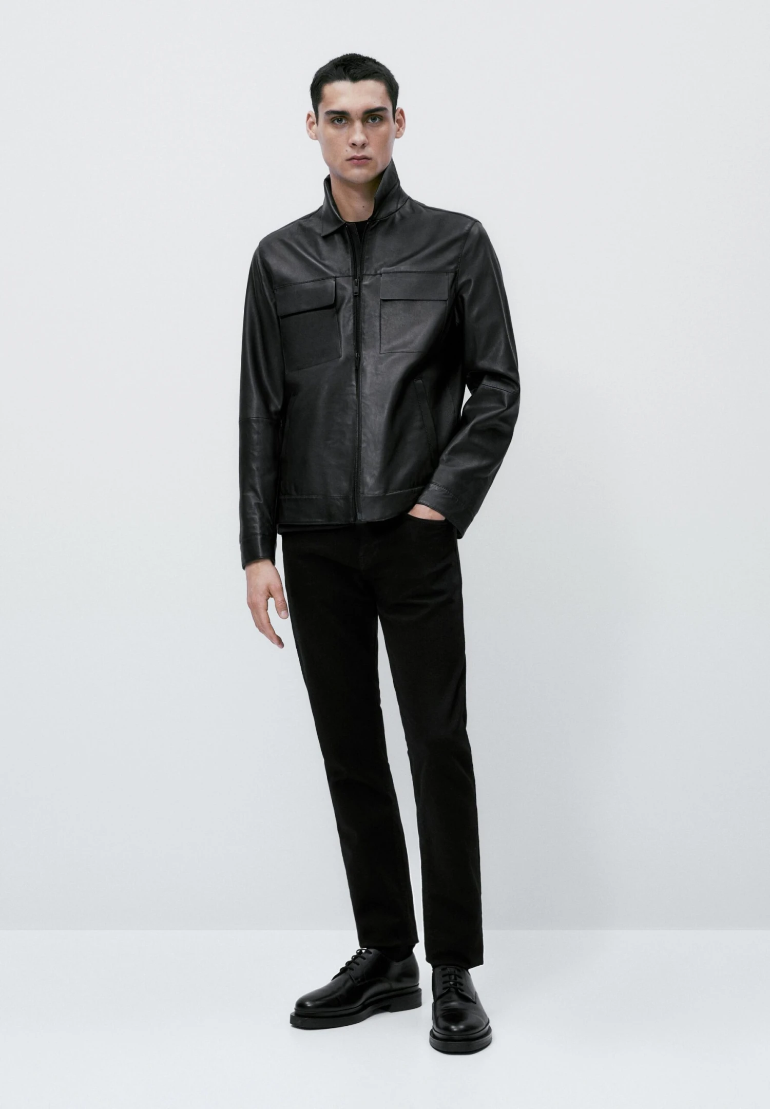 Massimo Dutti With Pockets- Leather Jacket - Black 4 Massimo Dutti With Pockets- Leather Jacket - Black - Image 2