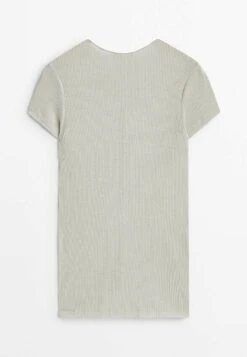 Massimo Dutti Shiny With Central Seam - Basic T-Shirt - Beige -Massimo Dutti Shop 761ef5dd24844f6da39288822ec3d9fe