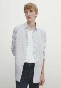 Massimo Dutti Fit Striped- Shirt - Light Blue