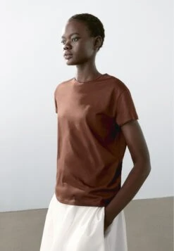 Massimo Dutti FLOWING SHORT SLEEVE WITH CREW NECK - Basic T-shirt - Brown