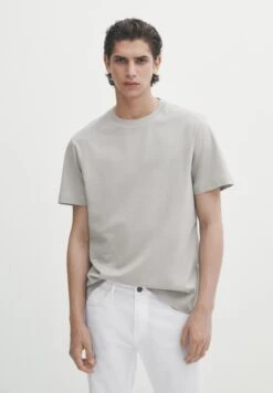 Massimo Dutti Textured Short Sleeve - Basic T-Shirt - Stone