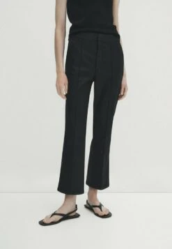 Massimo Dutti Waxed Kick With Central Seam - Trousers - Black