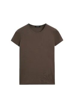 Massimo Dutti SHORT SLEEVE WITH TRIM DETAILS - Basic T-shirt - Dark Brown -Massimo Dutti Shop 77c7b25fcbf846c5a5fc783338ba5858
