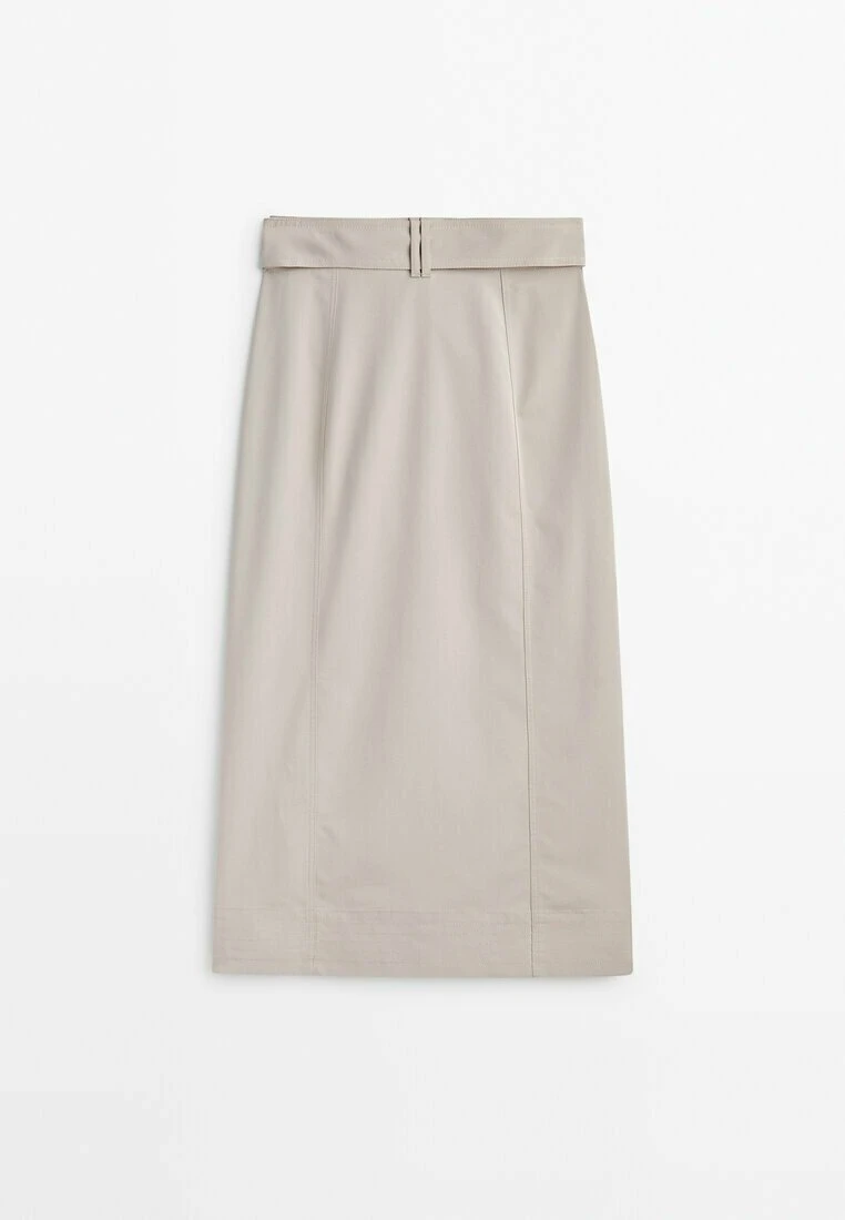 Massimo Dutti Belted Double-Buttoned Midi- A-Line Skirt - Beige 8 Massimo Dutti Belted Double-Buttoned Midi- A-Line Skirt - Beige - Image 6