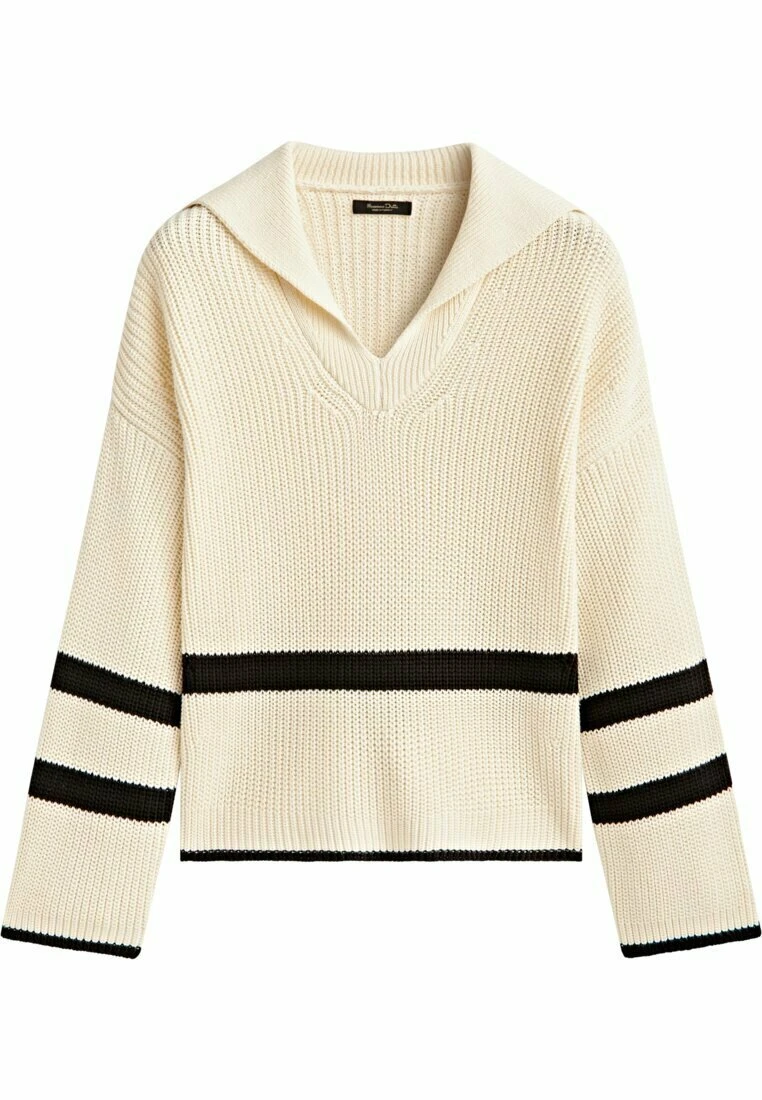 Massimo Dutti Striped With Polo Collar - Jumper - Beige 8 Massimo Dutti Striped With Polo Collar - Jumper - Beige - Image 6