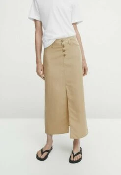 Massimo Dutti Buttoned Midi With Slit - A-Line Skirt