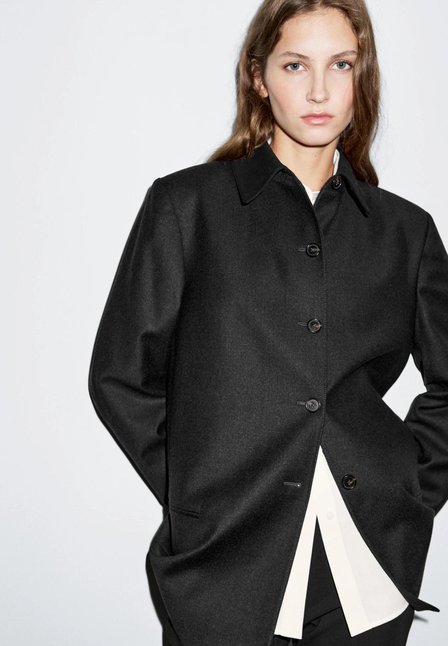 Massimo Dutti CONTRAST COLLAR - Short Coat - Dark Grey 5 Massimo Dutti CONTRAST COLLAR - Short Coat - Dark Grey - Image 3