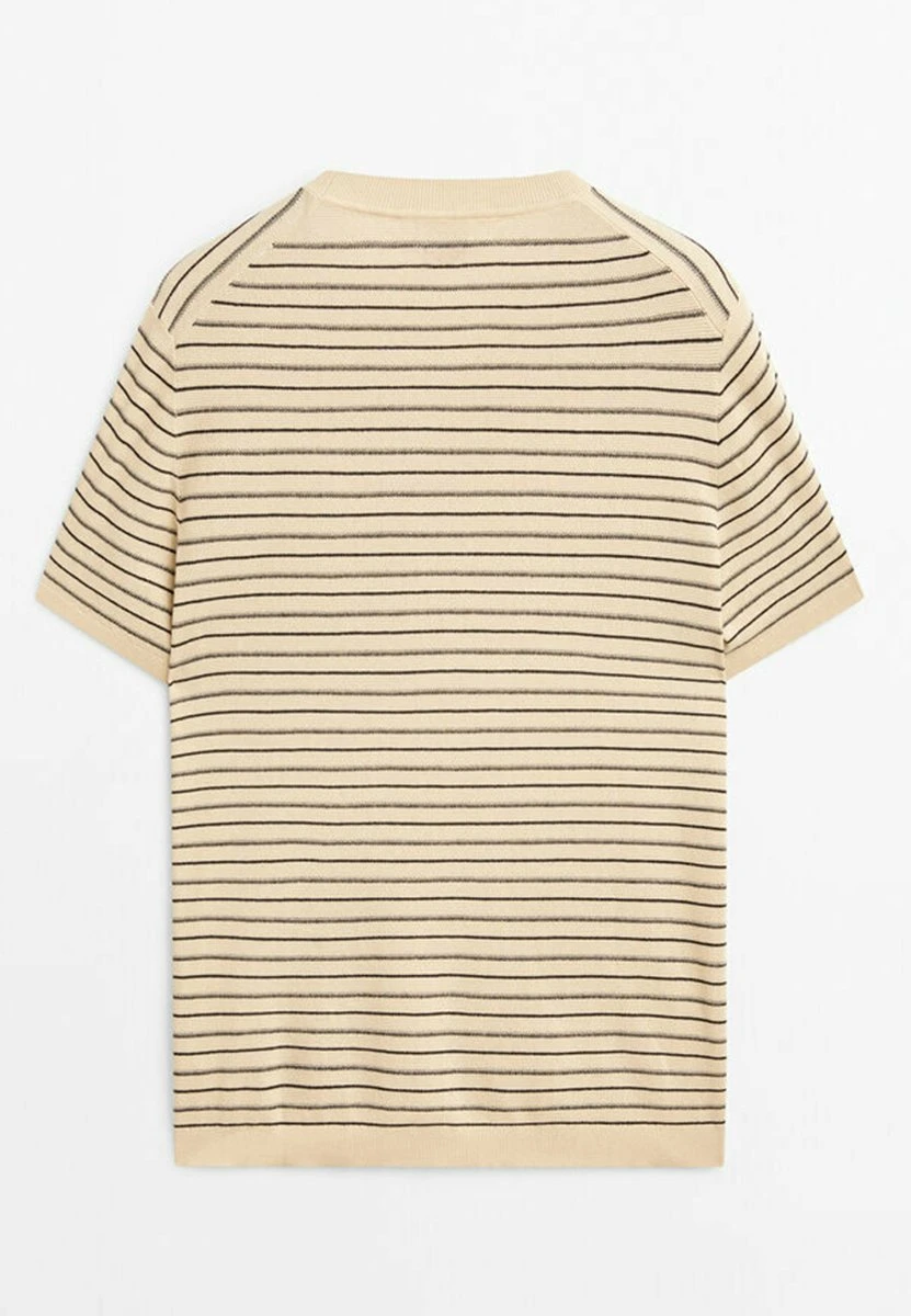 Massimo Dutti Short Sleeve With Irregular Stripes - Print T-Shirt - Beige 8 Massimo Dutti Short Sleeve With Irregular Stripes - Print T-Shirt - Beige - Image 6