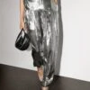 Massimo Dutti FLOWING METALLIC WITH GATHERED DETAIL - Trousers - Silver