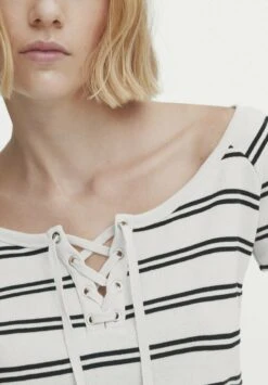 Massimo Dutti Striped With Neckline - Print T-Shirt - Beige -Massimo Dutti Shop 78e671458d4f48d1ab0327010c217eb8