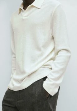Massimo Dutti TEXTURED LONG SLEEVE - Polo Shirt - WHITE -Massimo Dutti Shop 79c275bae1194a0cbad2dc555d4e8071