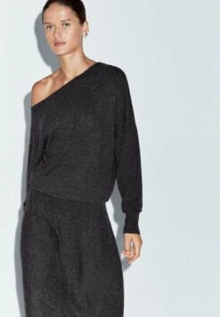 Massimo Dutti ASYMMETRIC NECK - Jumper - Mottled Light Grey