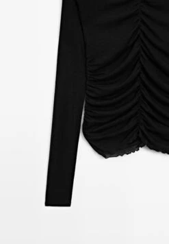 Massimo Dutti GATHERED LONG SLEEVE WITH V-NECK - Long Sleeved Top - Black -Massimo Dutti Shop 7a25046d9bf84b91a79dd10d29b3d391