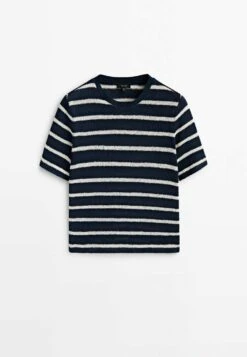 Massimo Dutti Textured Striped Blend - Print T-Shirt - Dark Blue 21 Massimo Dutti Textured Striped Blend - Print T-Shirt - Dark Blue -Massimo Dutti Shop 7a5c11230a8f491fa56aff6c61a8ac93