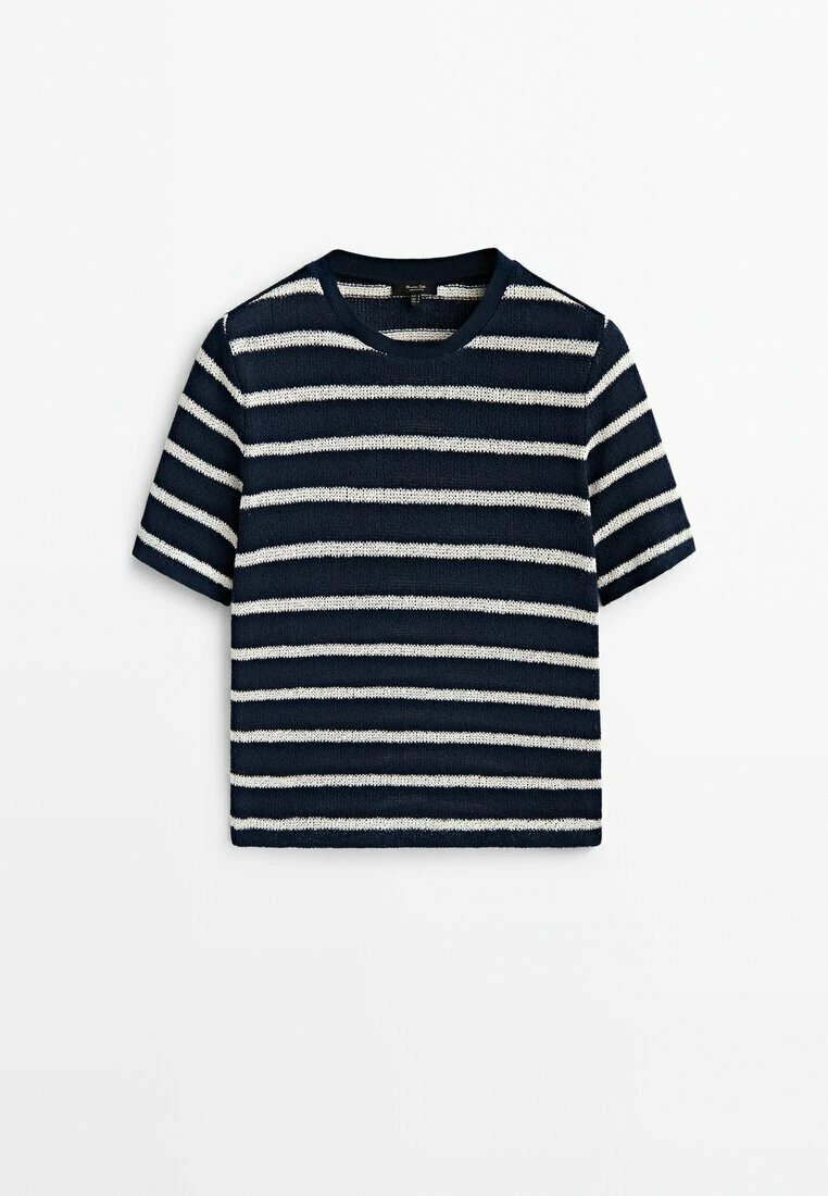 Massimo Dutti Textured Striped Blend - Print T-Shirt - Dark Blue 12 Massimo Dutti Textured Striped Blend - Print T-Shirt - Dark Blue - Image 10