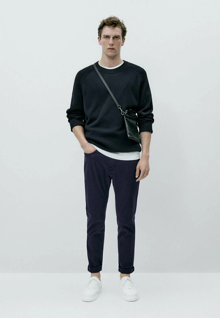 Massimo Dutti Slim Fit Textured Effect - Trousers - Blue 4 Massimo Dutti Slim Fit Textured Effect - Trousers - Blue - Image 2