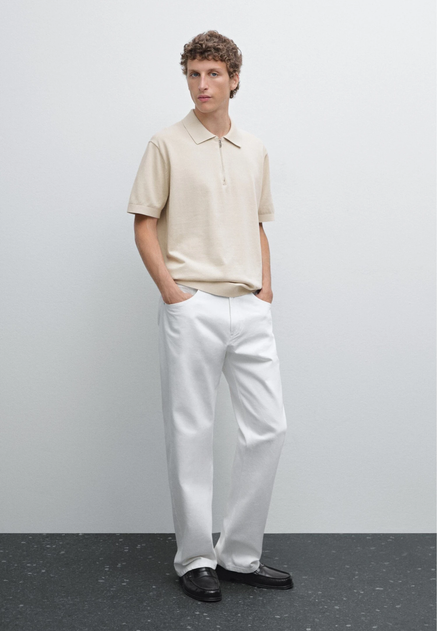 Massimo Dutti POLO COLLAR WITH ZIP - Polo Shirt - Beige 4 Massimo Dutti POLO COLLAR WITH ZIP - Polo Shirt - Beige - Image 2