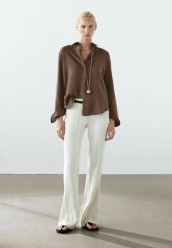 Massimo Dutti LIGHTWEIGHT FLOWING - Button-down Blouse - Dark Brown