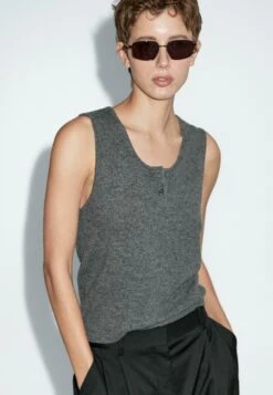 Massimo Dutti WITH BUTTON DETAILS - Top - Grey