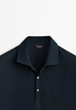 Massimo Dutti Short Sleeve Diagonal Micro - Polo Shirt - Blue Denim -Massimo Dutti Shop 7b636ce519ba4667bfb745cae851d7df