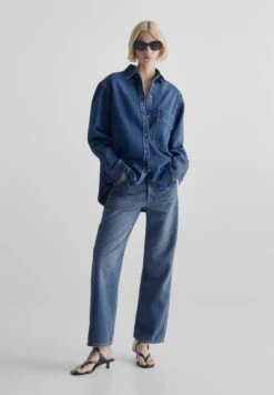 Massimo Dutti Mid Wash With Pocket - Denim Jacket - Stone Blue Denim