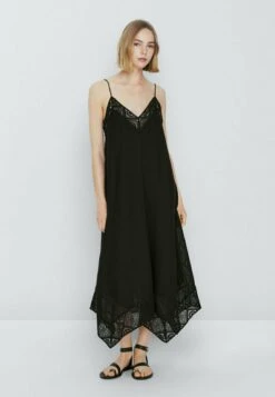 Massimo Dutti Slip With Crochet Detail - Maxi Dress - Black
